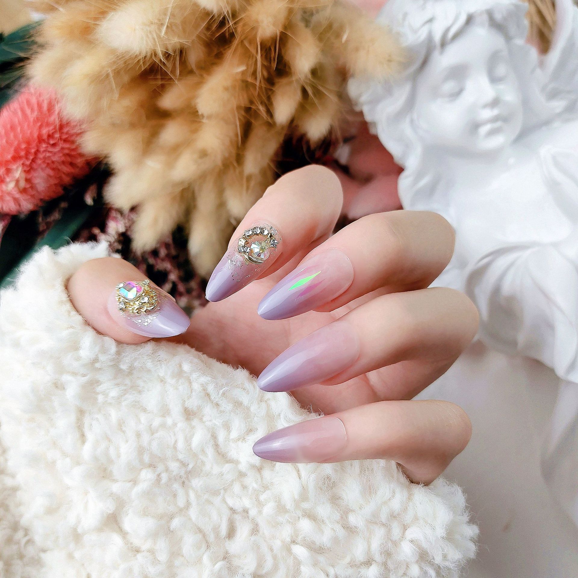 

JMXD-C110 Фиолетовый нефритовый дымчатый постепенное фиолетовое длинное отбеливание и прочный свадебный патч для ногтей, 24 шт.