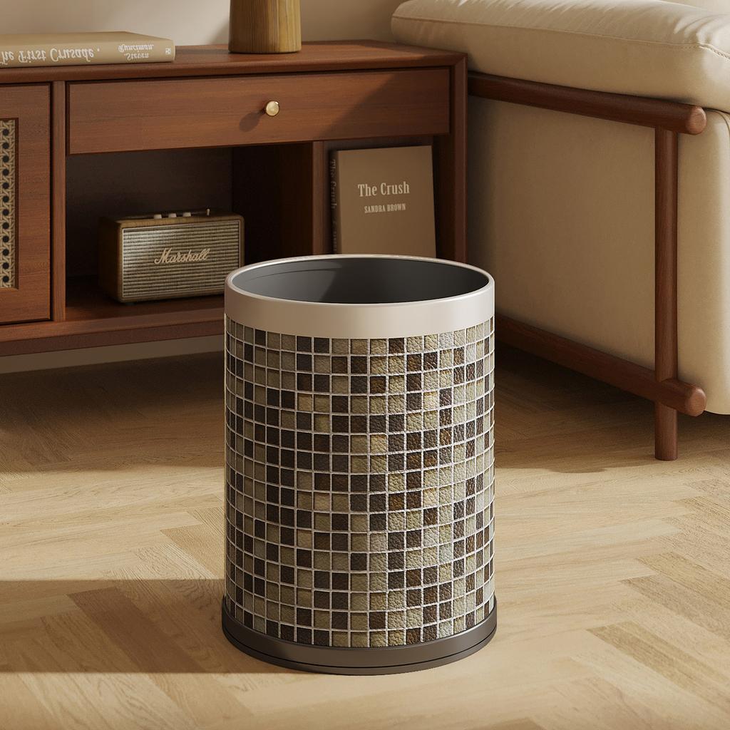Vintage Mosaic Ceramic Trash Can Large Capacity Waste Bin for Living Room Bedroom Bathroom Stylish Home Decor High-End Gifts