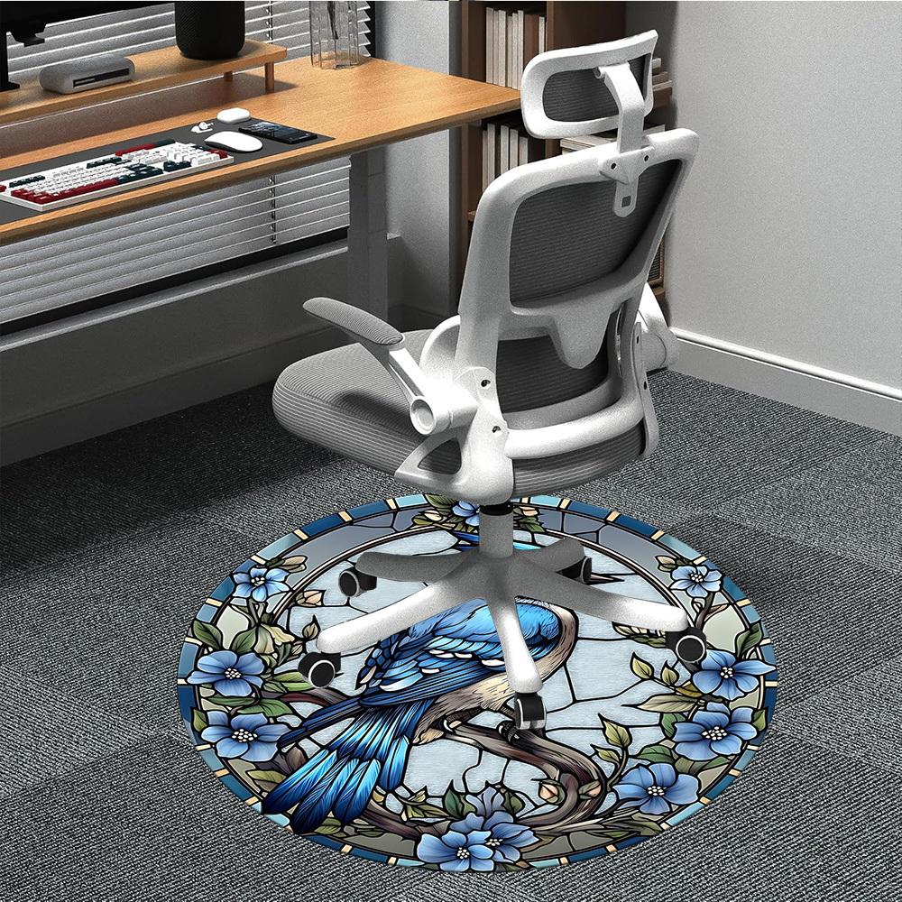1 Stück Buntglasvogel Büro Runder Teppich, Unter Bürostühlen Schlafzimmer Wohnzimmer Heimdekoration, Raumdeko