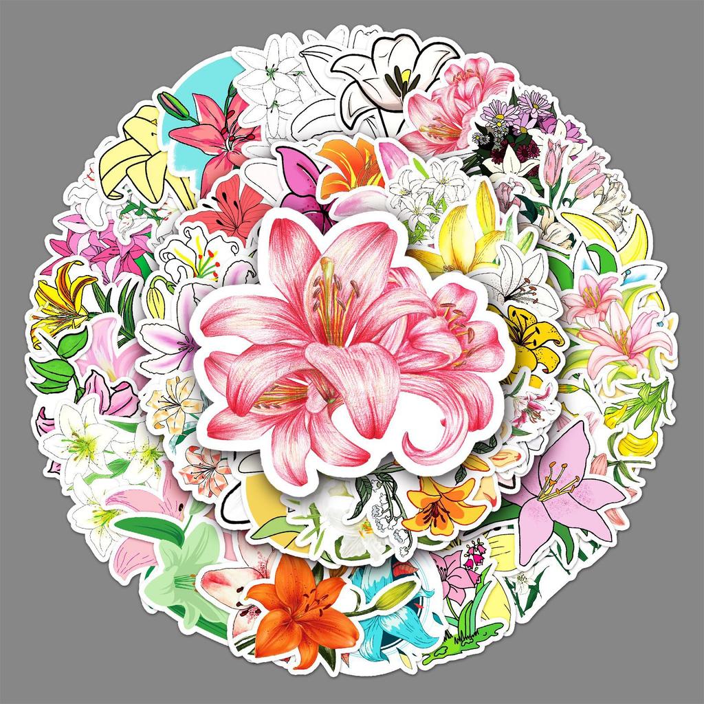 50 Lily Doodle Personality Fresh Flowers Creative DIY Skateboard Suitcase Stickers Waterproof