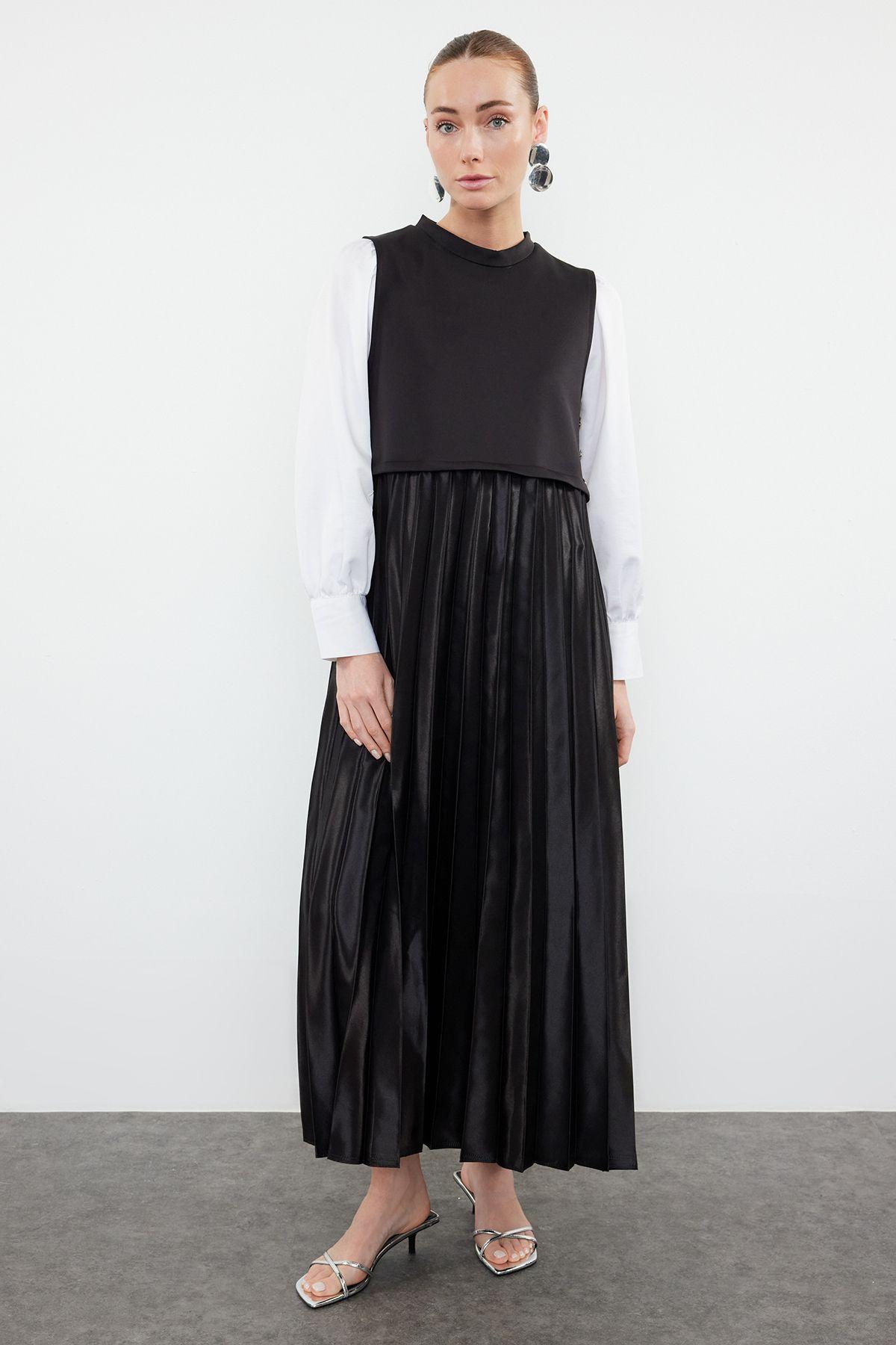 

Women s Style Hijab Dress Black Skirt Pleated Knitted Satin Underwear Dress XS