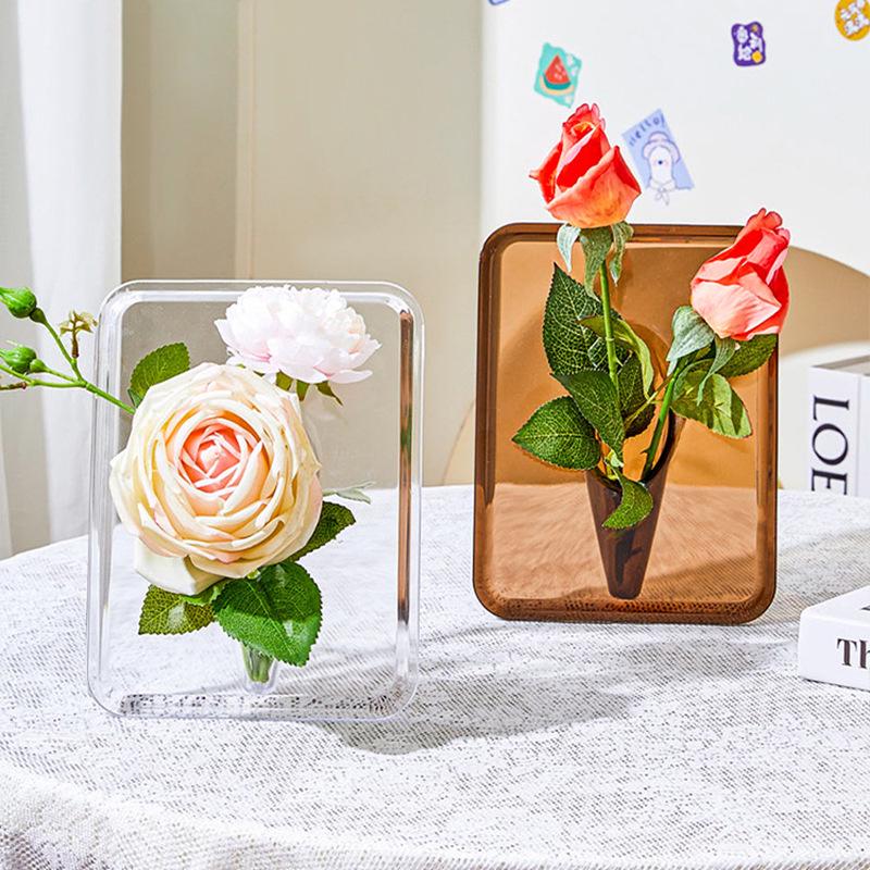 Acrylic Transparent Photo Frame and Decorative Flower Vase for Home Decor