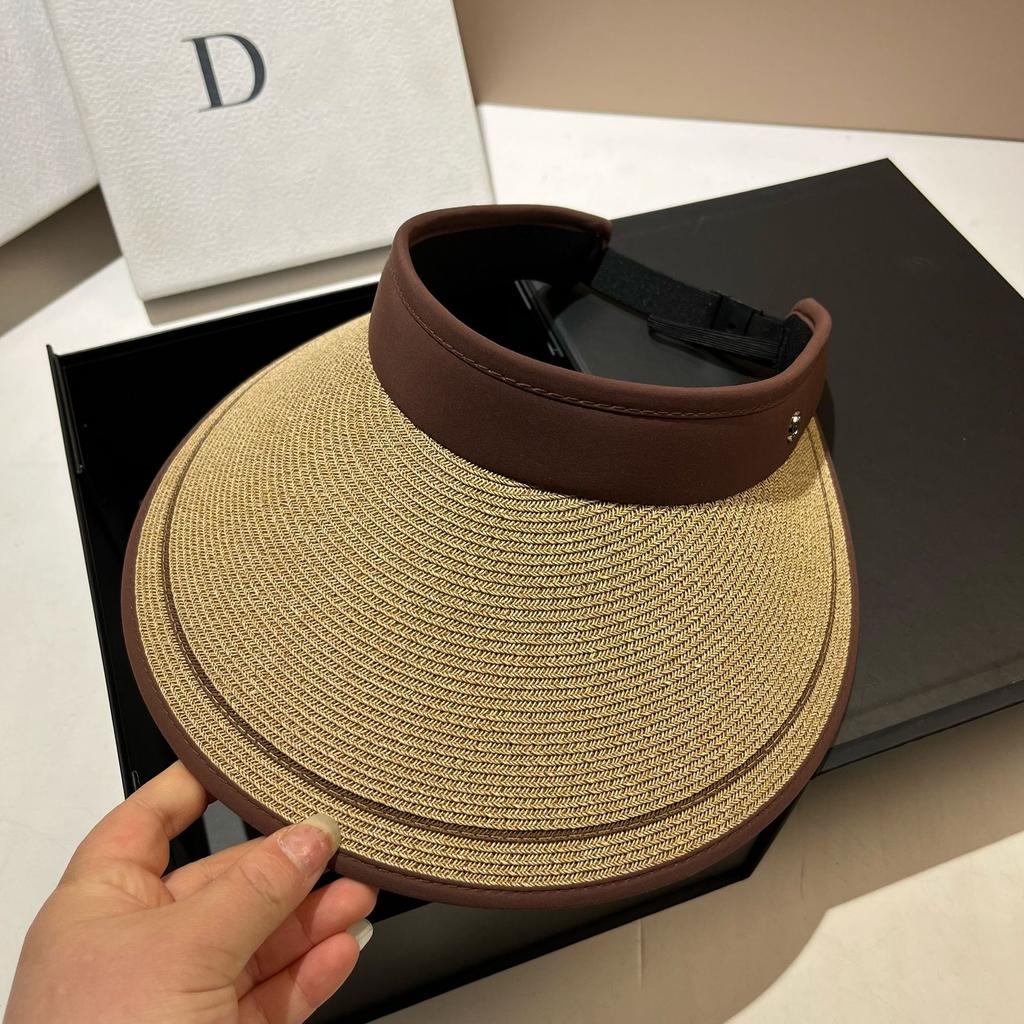 Japanese Fine Grass Woven Can Store Big Brim Sun Hat Summer Travel Folding Uv Vinyl Anti-Uv Empty Top Hat