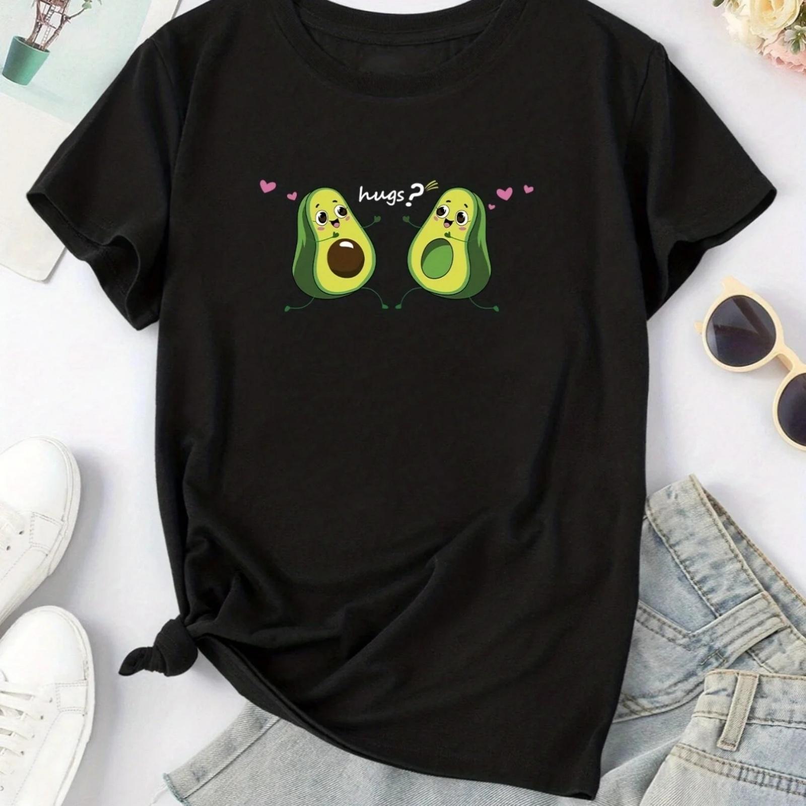 

Avocado & Hugs Print T-Shirt, Casual Crew Neck Short Sleeve T-Shirt For Spring & Summer, Women s Clothing XXXXXL різнокольоровий