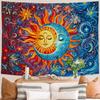 Sun and Moon Tapestry Boho Hippie Orange Red Blue Floral Tapestry for Bedroom Aesthetic Abstract Plant Flowers Small Tapestries
