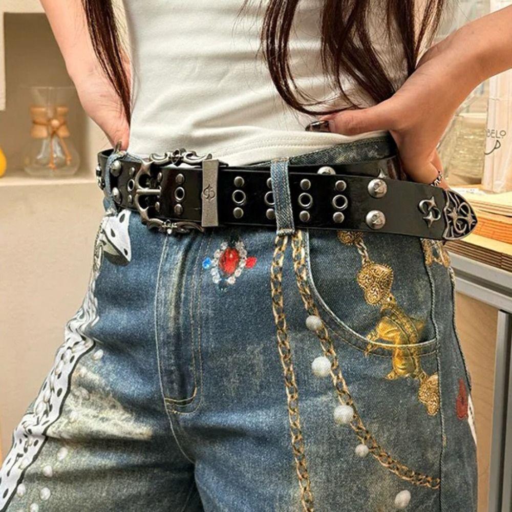 PU Leather Y2K Belt Spicy Girl Men Belt Trend Rivet Belt Jeans Accessories