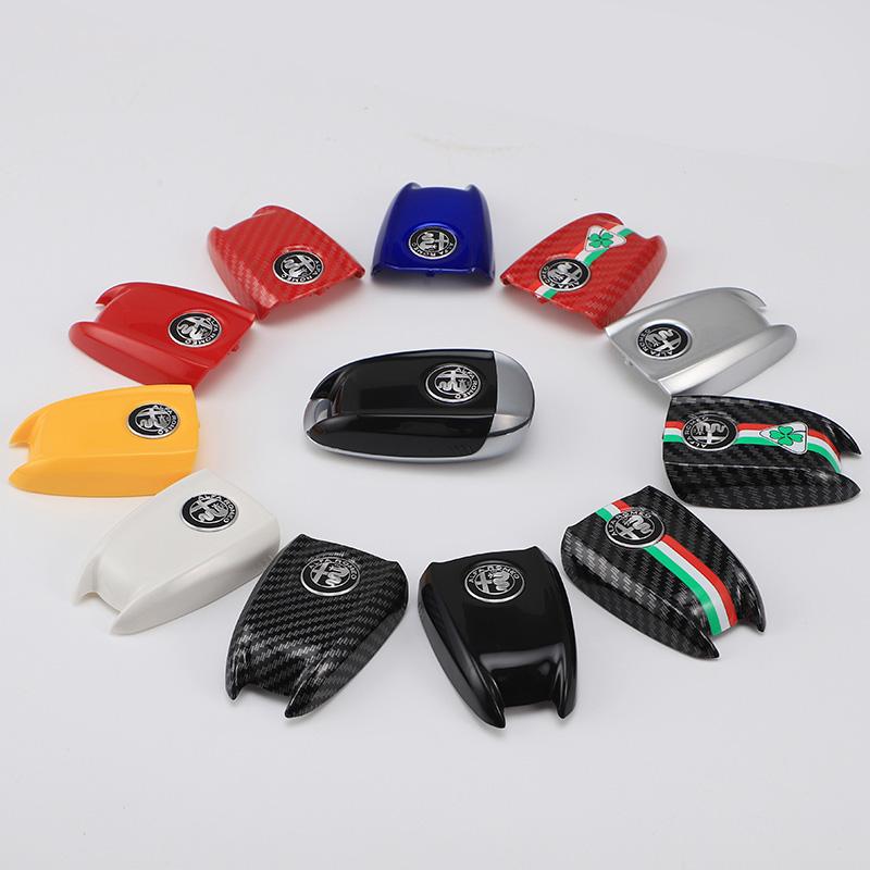 NSHGA1 Car Logo Key Cover Replacement Key Case for Alfa Romeo Giulia Stelvio Tonale Carbon Fiber Style