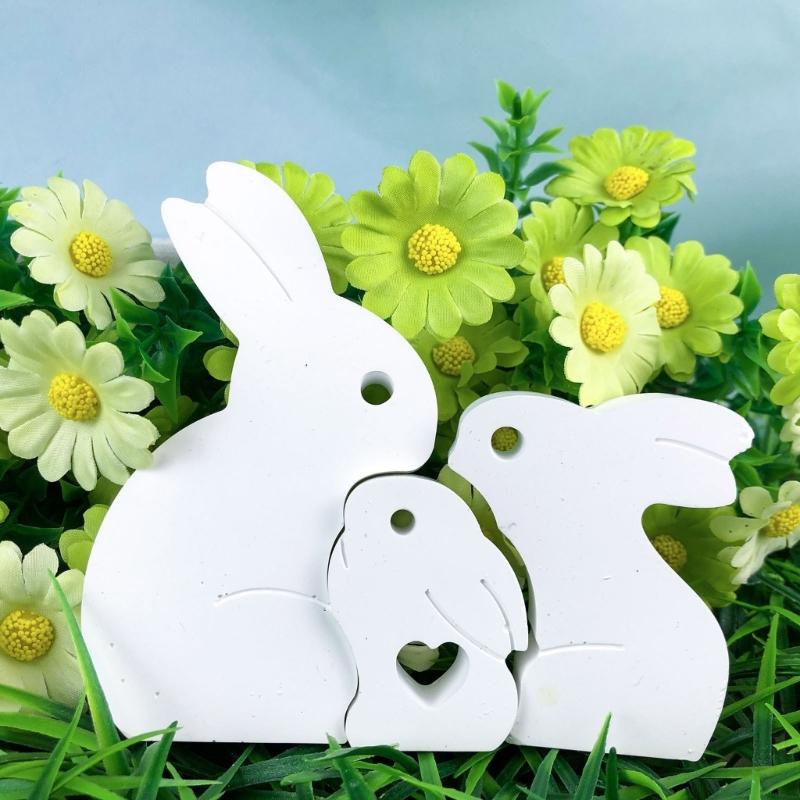 Desk Ornament Mould Flexible Silicone Mold for 3 Rabbit Family Figurine Decoration Gypsum Mold Jewelry Making Supplies