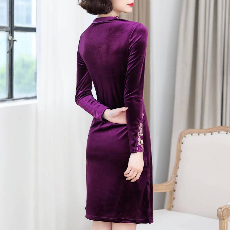 Plus Size Velvet Dress Long Sleeve Woman Spring Autumn A-line Dress Woman Mid-length Slim Dress for Party
