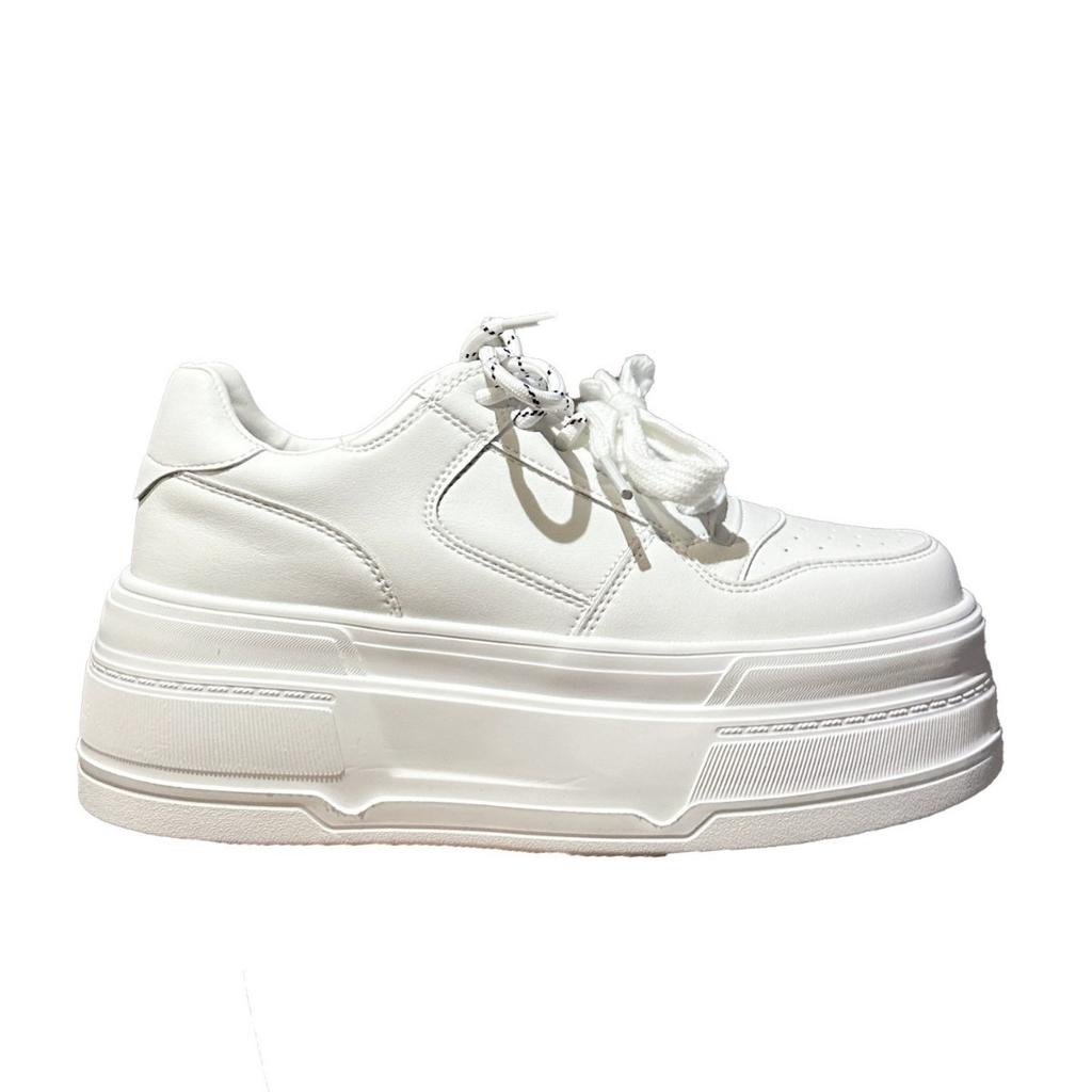 New Platform White Shoes Women's Versatile Round Head Small 7cm Height Increase Breathable Casual Sports Board Shoes