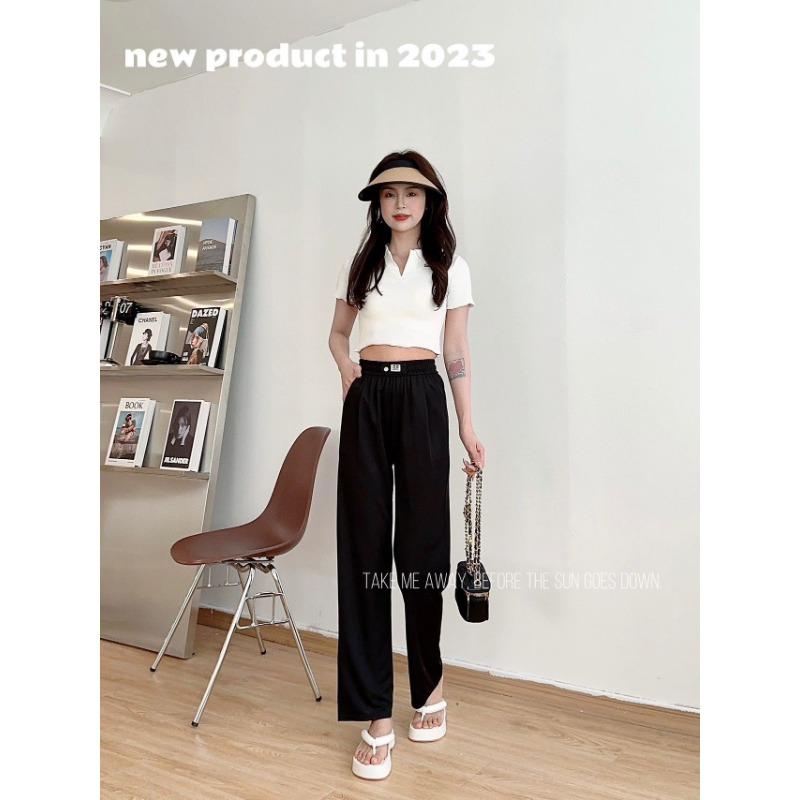 

Ice suit pants summer thin narrow version drape casual pants lazy style high waist thin loose floor pants M чорний