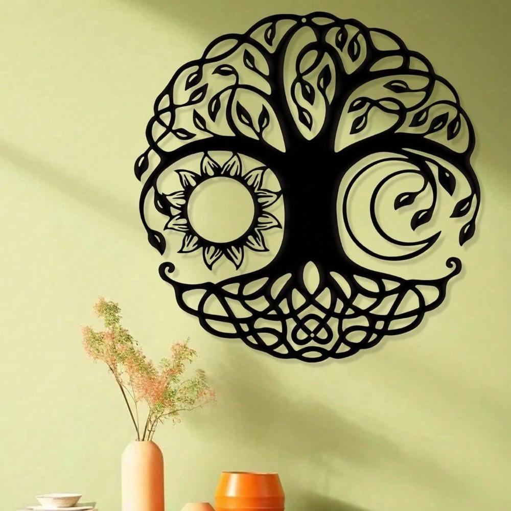 Wrought Iron Tree of Life Wall Art Decor, Round Metal Sculpture for Home Living Room, Unique Gift for Her