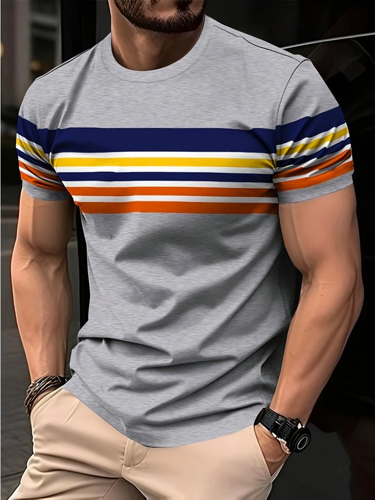Men's 3D Printed Casual Crew Neck T-Shirt with Unique Digital Print - Breathable Polyester,Machine Washable,Summer-Ready