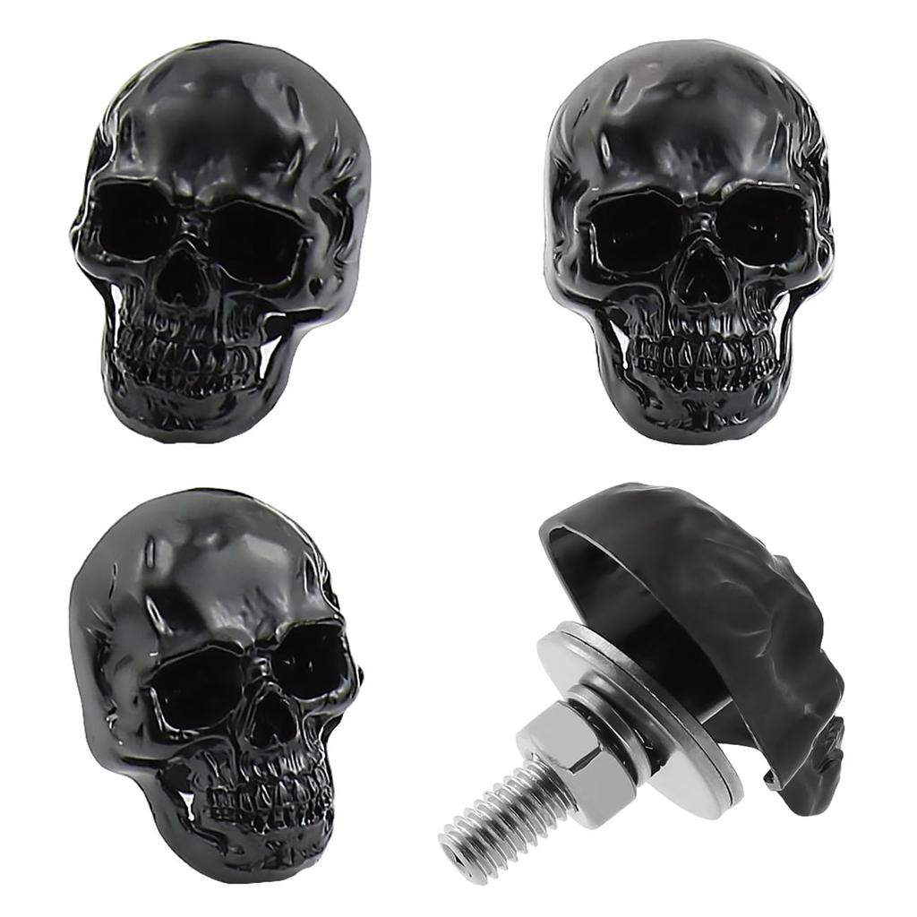 Skull License Plate Screw Fasteners Decorative Cool Funny License Plate Bolts License Plate Frame Kit 4 Pcs Aluminum Alloy Universal Fit Most Cars
