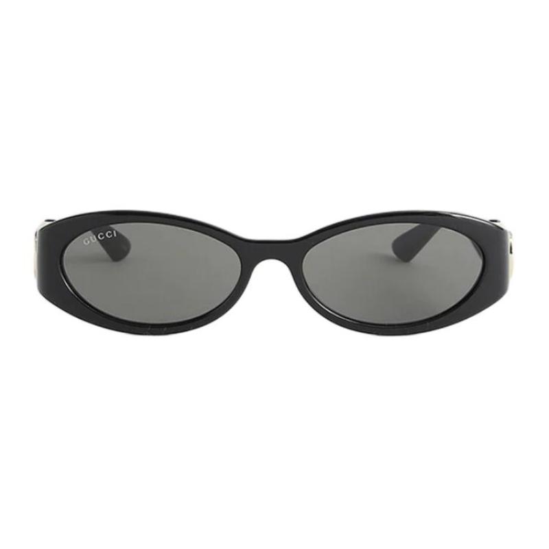 GUCCI Logo Plastic Oval Sunglasses Unisex Couple Black