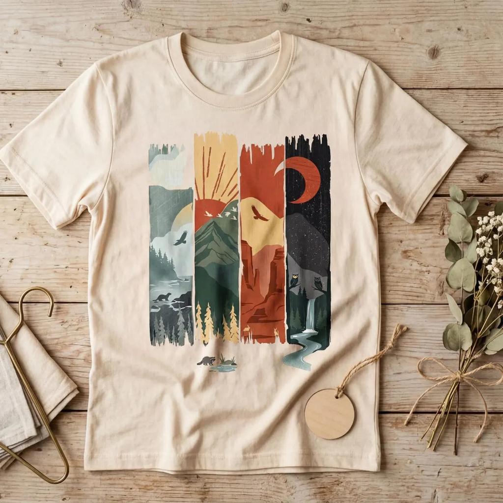 Nature Landscape Graphic Vintage Retro Mountain Camping Hiking Outdoor Adventure National Park Wildlife Forest Gift Tee