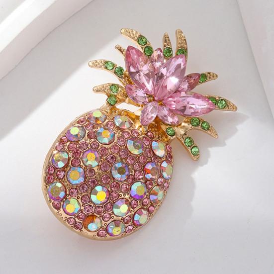 Women Brooch Dazzling Rhinestones Inlaid 3D Pineapple Design Brooch Suit Lapel Sweater