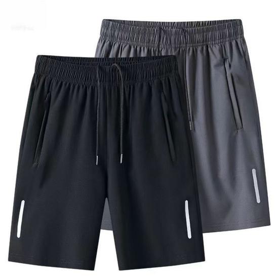 Men Sport Shorts Solid Color Straight Elastic Waist Casual Daily Wear Plus Size Zipper Pockets Retro Thin Knee Length Summer Shorts Men Clothes