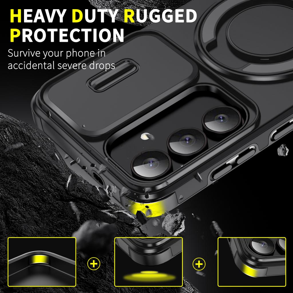 Magnetic Ring Stand Phone Case For Samsung Galaxy S25 FE Slide Camera Lens Protection TPU Frame Hard Plastic Back Cover Fundas