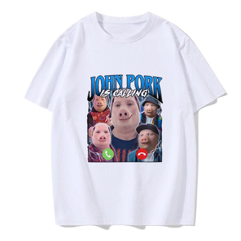 Women Funny Pig Tops Tshirt John Pork Is Calling Answer Call Phone Y2k Tee Shirt Gothic Hip Hop T-shirt Streetwear Clothes
