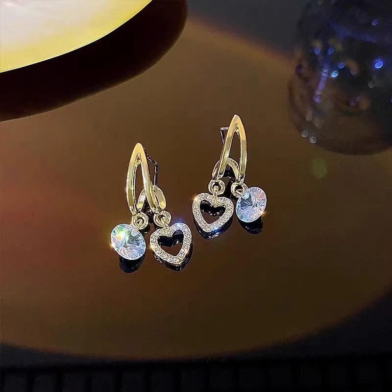 New Fashion Trend 925 Silver Needle Sweet Romantic Zircon Double Circle Love Stud Earrings Women's Jewelry Party Gift