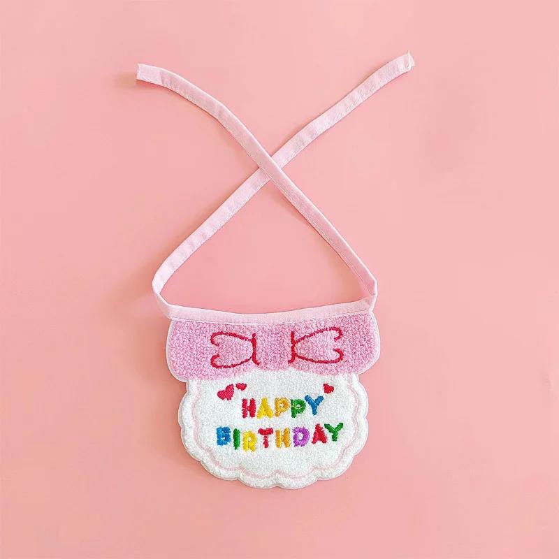 

Pet Birthday Decoration Scarf Dog Cat Holiday Atmosphere Saliva Towel Triangle Scarf Handmade Embroidery Adjustable Size Collar S синий