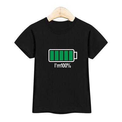 3-13 År Äldre Barn Mode Batteri Grafiskt Tryck Design Bomulls T-shirt Pojkar Flickor Sommar Casual Söt T-shirt Sport Söt Topp