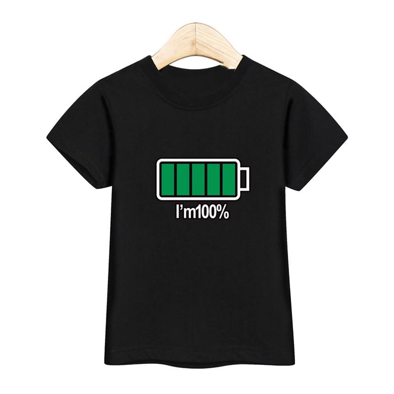 

3-13 Years Elder Kids Fashion Battery Graphic Print Design Cotton T-shirt Boys Girls Summer Casual Cute T Shirt Sport Cute Top 100cm чорний