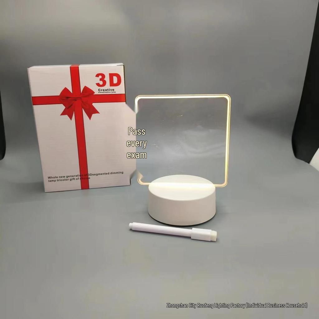 3D Night Light with Solid Wood Base - Erasable Luminous Acrylic Message Board