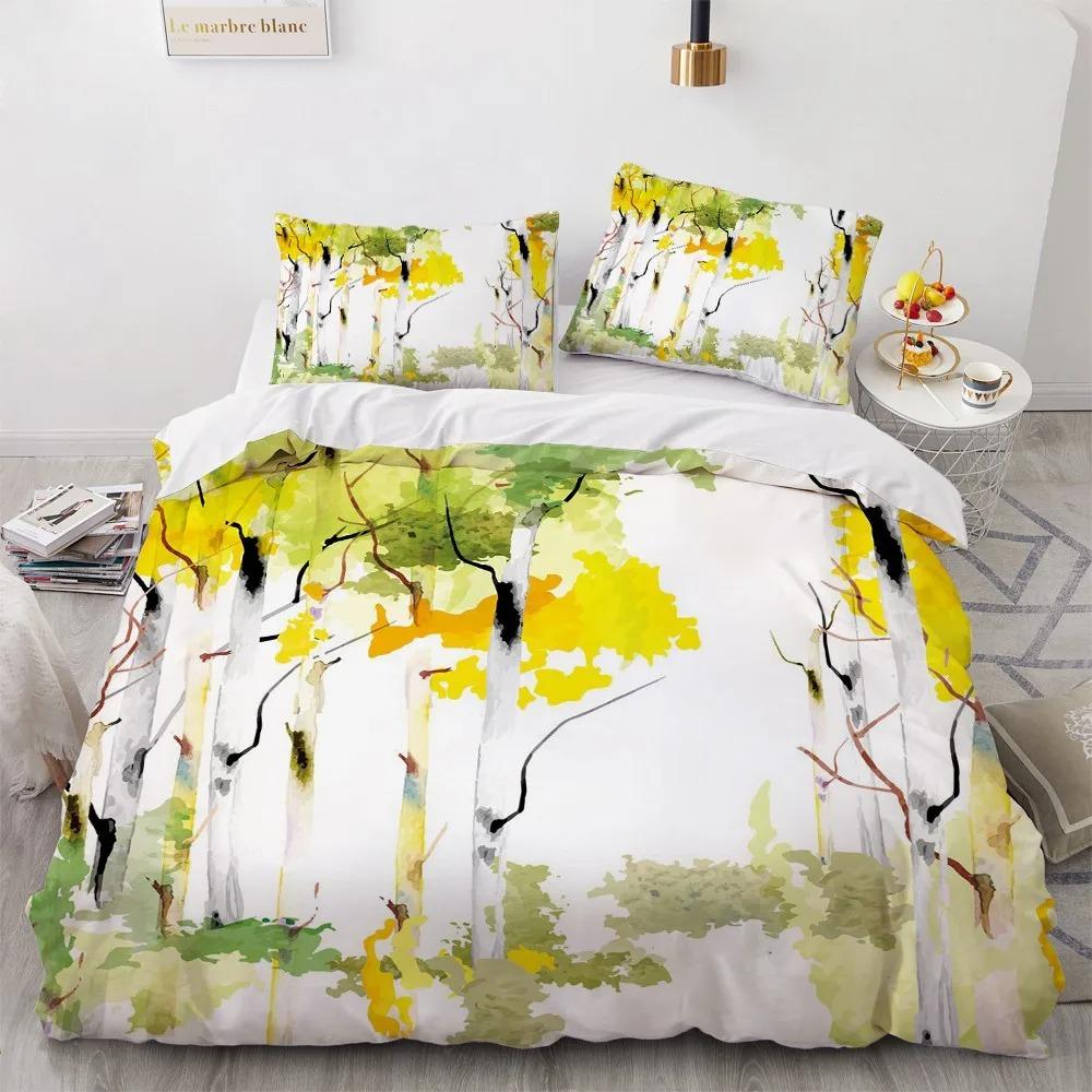Flower Bird King Queen Duvet Cover Colorful Tropical Floral Bedding Set For Women Watercolor Plant 23Pcs Polyester Quilt Cover