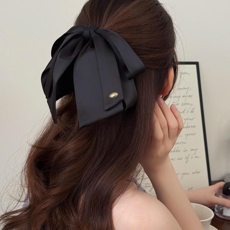 Simple Black Satin Bow Ponytail Clip For Women Girls Light Luxury Hair Clip Temperament Exquisite Hairpin Hair Accessories