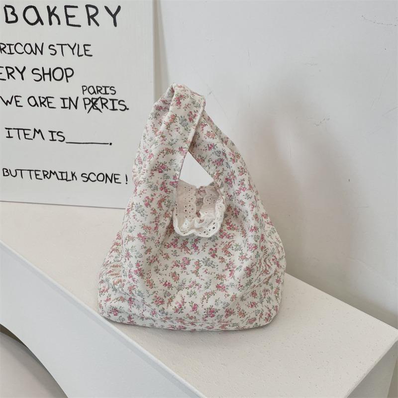 Cute floral handheld canvas bag, office miscellaneous items, small handbag, summer handbag, women's wrist bag