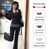 Petite High-Waist Black Drape Flare Pants for Women (Spring/Autumn)
