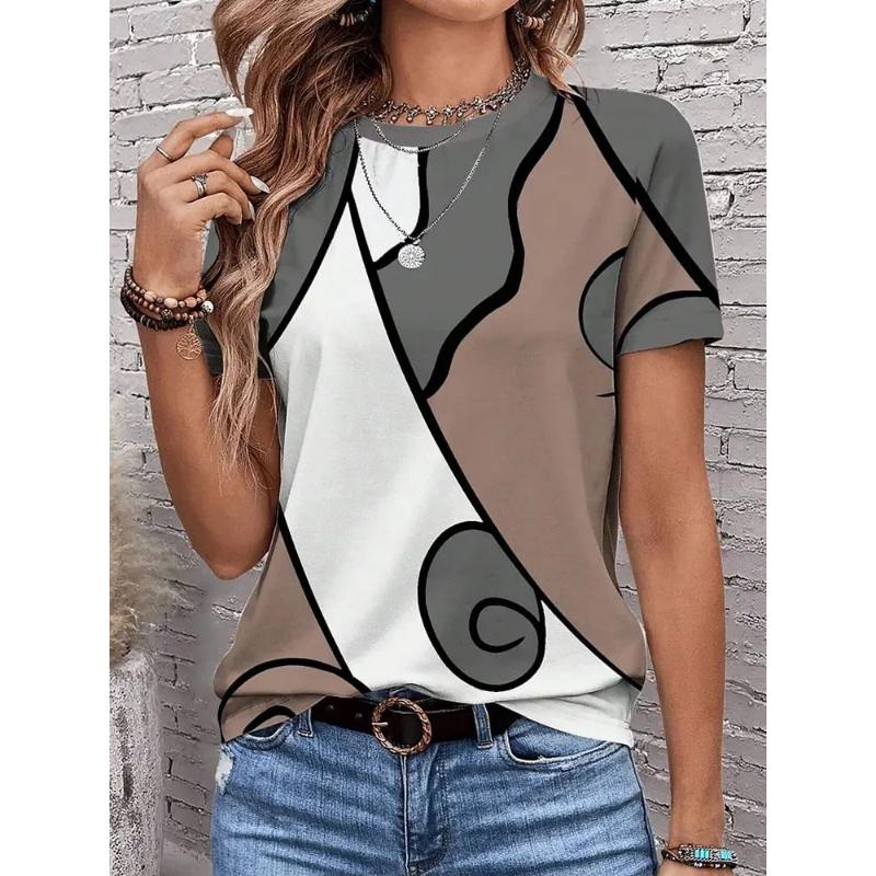 Fashion Women's Clothing High-end Round Neck Cool 3D Print Simple T-Shirts