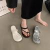INS Wind~ Thick-soled Heightening Cool Slippers Women's Shoes Wear 2025 New Summer Leopard Print Toe Sandals Women's Trend