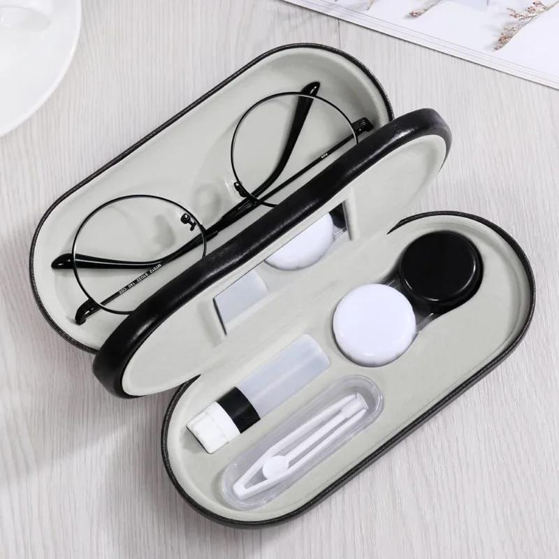 1PC Double-layer Dual-use Contact Lens Boxes Handmade Beauty Portable Men Women Glasses Eyewear Accessories