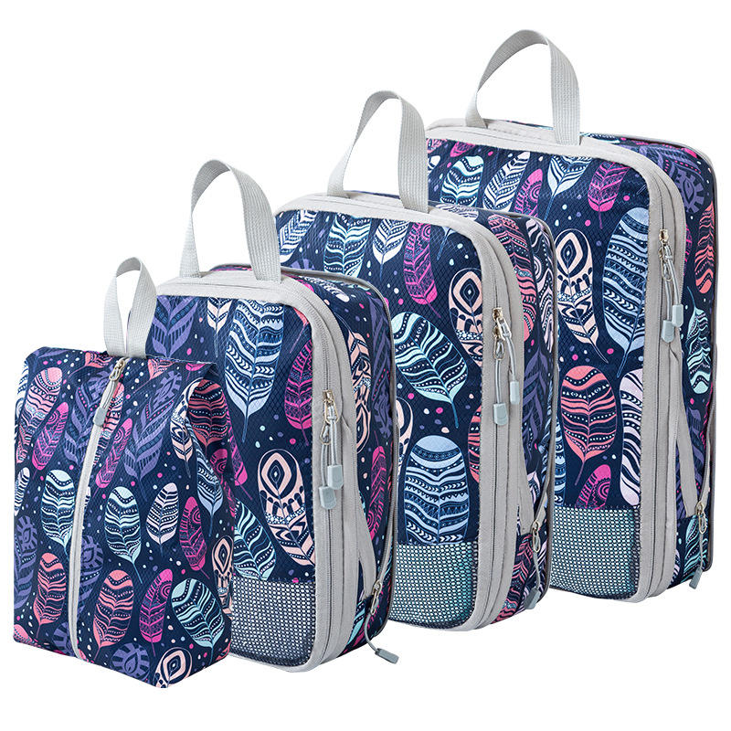 4Pcs/set Creative Printed Compression Packing Cubes Organizer Set Lightweight Travel Suitcase Clothes Storage Bags