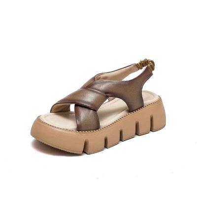 Handgefertigte Damen-Sandalen Sommer 2025 neuer Retro-Stil Rindsleder-Sandalen weiche Sohle weiche Oberfläche Plateauschuhe