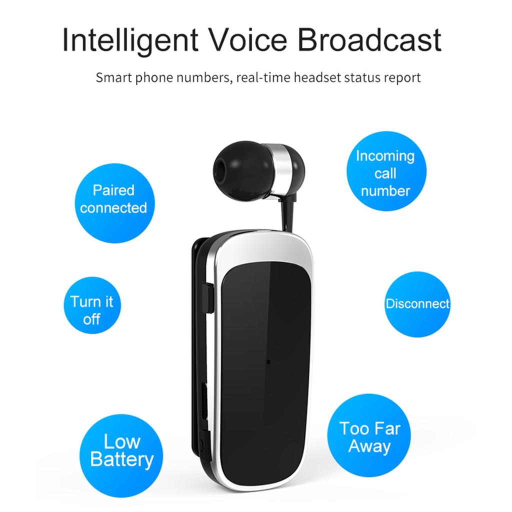 K52 Wireless Business BT Headset In Ear Retractable Earphone Hands Free Sport Driver Earphone Telescopic Clip On Stereo