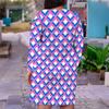 Women Plus Size V Neck Long Sleeve Printed Straight Midi Dress