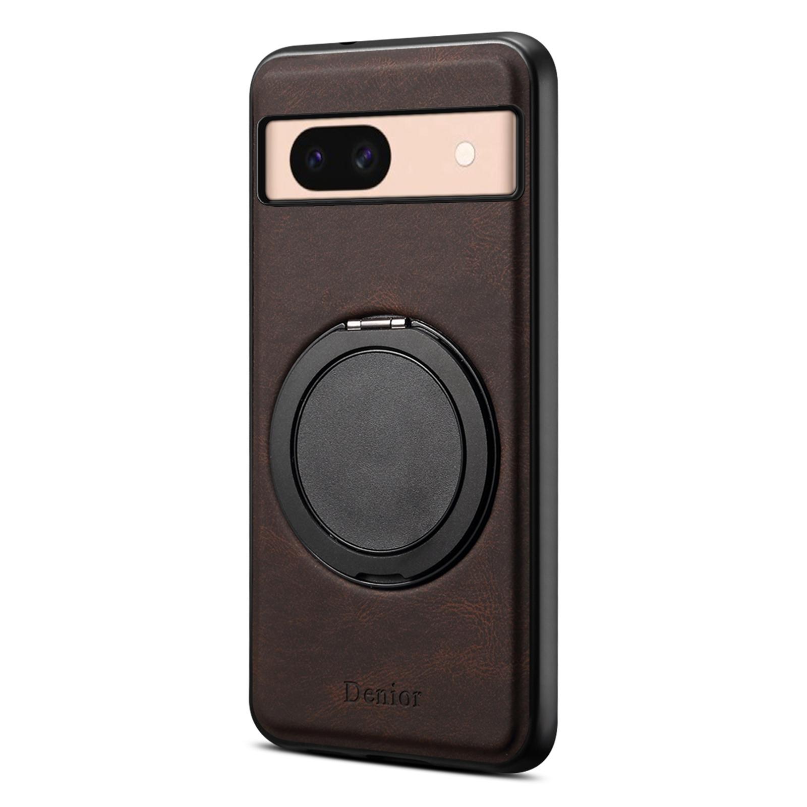 

DENIOR A14 For Google Pixel 8a Magnetic Case Rotary Kickstand Leather PC TPU Phone Cover Brown