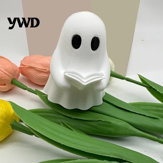 Small Ghost Statues for Desks Halloween Mini Reading Book Ornament, 3D Printed Cute Little Sturdy Figurines Figurine, Durable PLA Creative Bookshelves