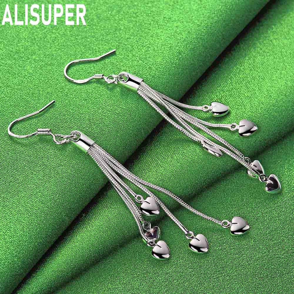 Exquisite 925 Sterling Silver Tassel Heart Pendant Earrings - Stylish Wedding Jewelry