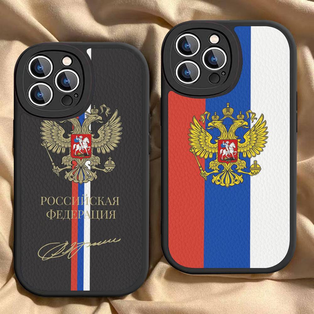 Russia Russian Flags Poccnr Emblem Phone Case For IPhone 16 15 14 13 12 11 Pro Max Plus 16E Soft Leather Cover