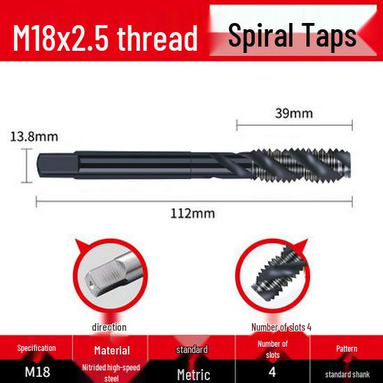 Cobalt Nitride Spiral Tap for Stainless Steel (Drill Bit: M4, M5, M6, M8, M10)