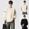 Men's Black Contrast Trim Round Neck Knit Sweater - Fake Two-Piece, High-End Autumn/Winter Wool Sweater.