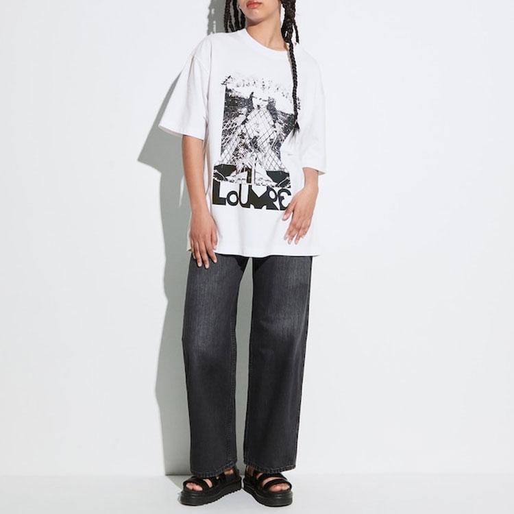 Uniqlo X Louvre Collaboration SS23 Round Neck Graphic Print Loose Fit Short Sleeve T-Shirt Unisex Tops White 456301-00