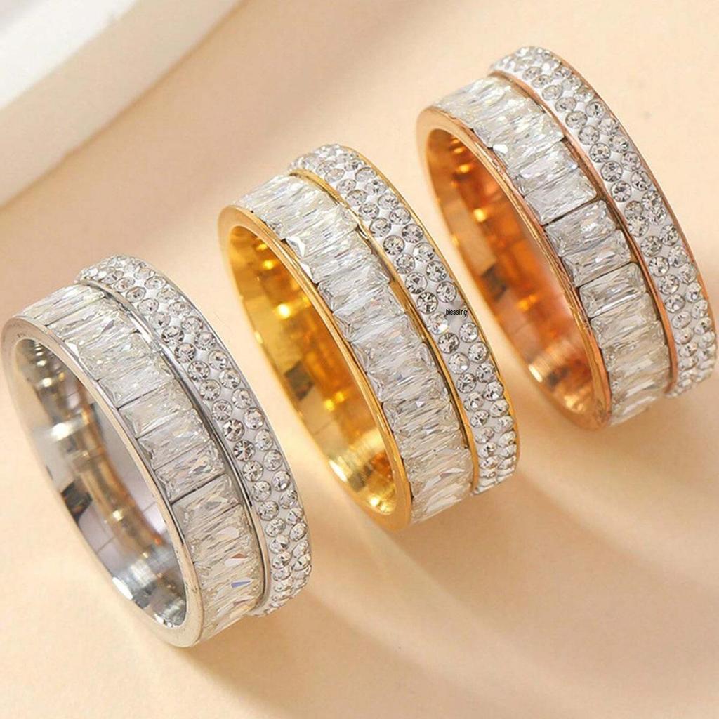Stainless Steel Cubic Zirconia Pave Ring: Elegant Women's Accessory for Daily & Festive Wear
