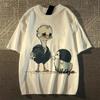 Japanese Retro Fun Grievance Duckling Printing Short-sleeved T-shirt Women's and Men's Summer New Pure Cotton Loose Top