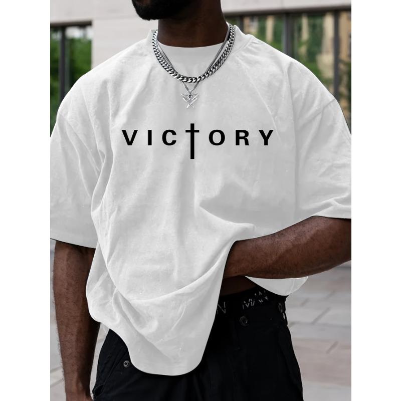 

Men s Summer Fashion Victory Print Sports Casual Short Sleeved T-shirt Outdoor Casual Sports Versatile Top M белый